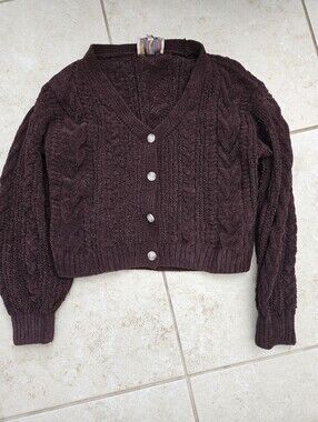 Womens/Teens Pink Republic Dark Brown Cable Knit V-Neck Cardigan Large